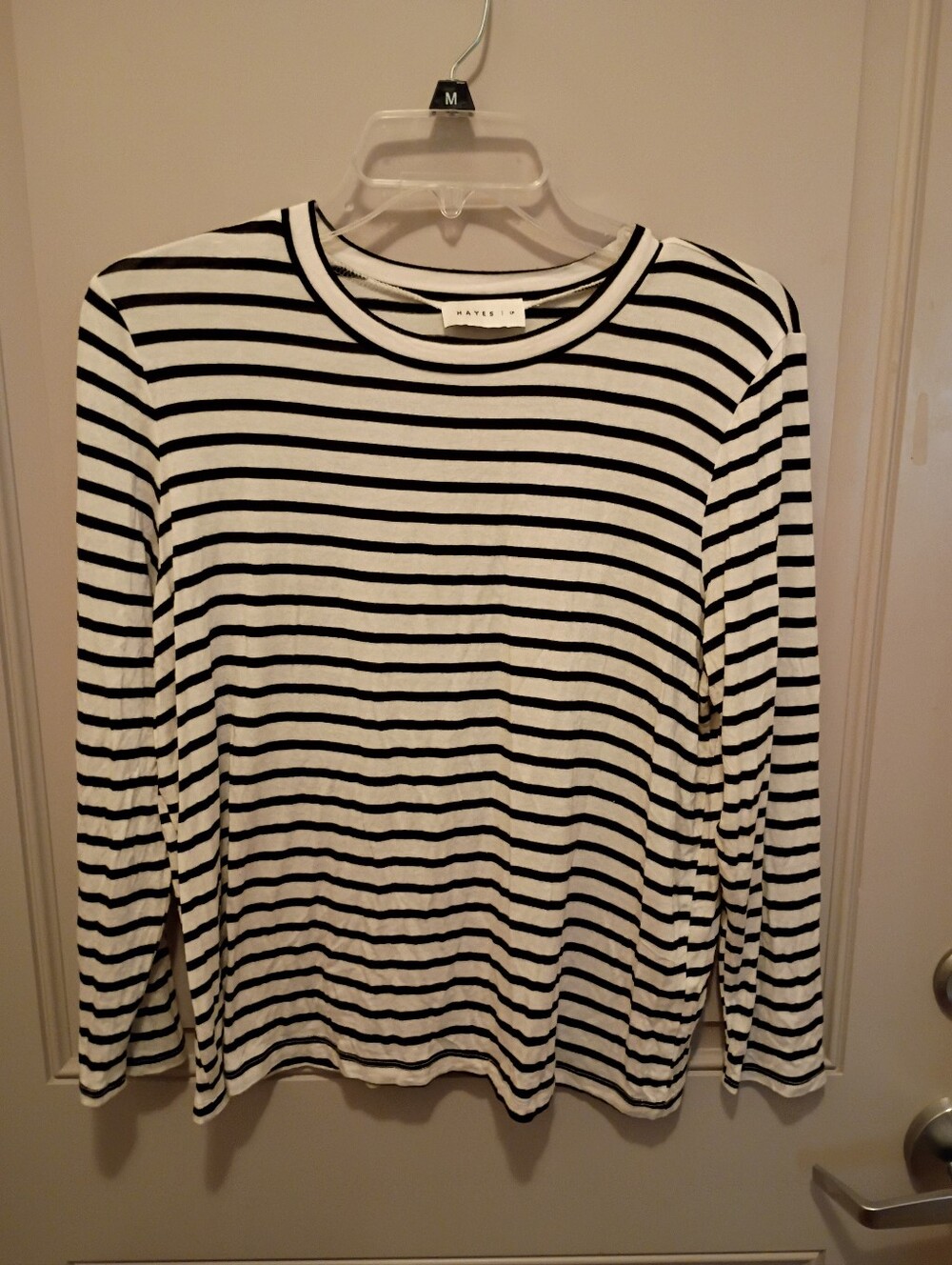 Hayes Women's Black Striped Tshirt Size Petites Large Made In U.S.A.